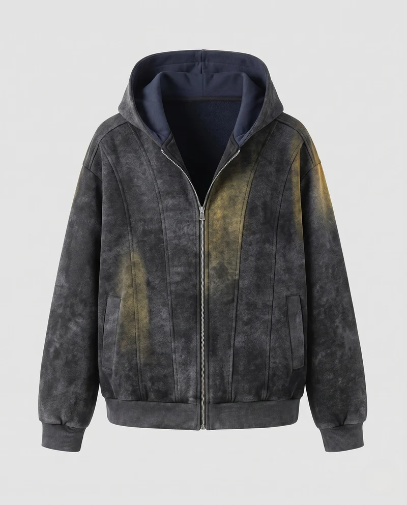 Herren Oversize Wildleder-Look Kapuzen-Bomberjacke mit Vollreißverschluss und seitlichen Taschen Nord Taschen