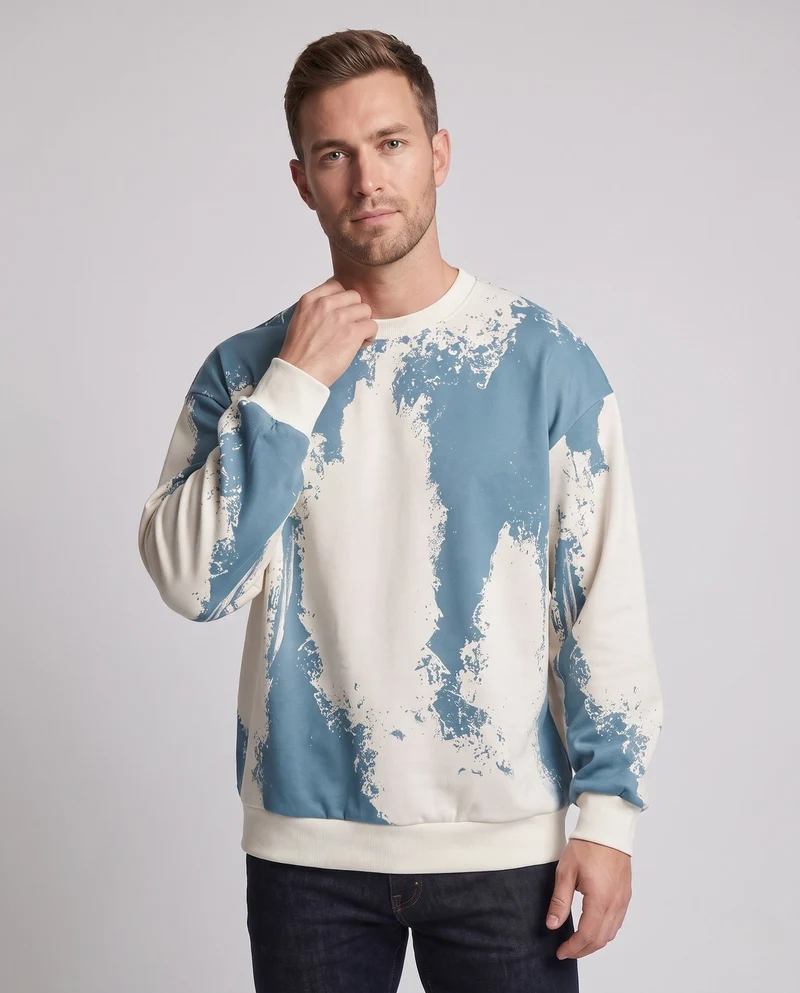 Herren Oversize Sweatshirt mit künstlerischem Sprühdruck & geripptem Saum Nord Taschen