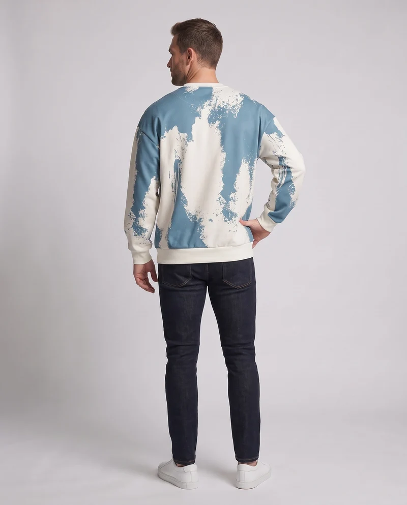 Herren Oversize Sweatshirt mit künstlerischem Sprühdruck & geripptem Saum Nord Taschen