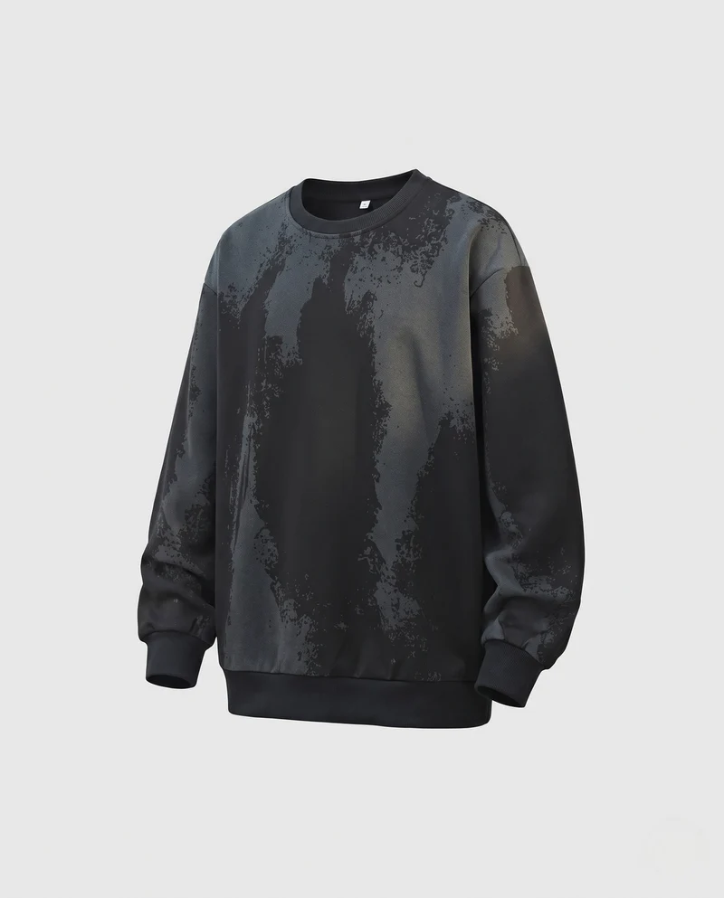 Herren Oversize Sweatshirt mit künstlerischem Sprühdruck & geripptem Saum Nord Taschen