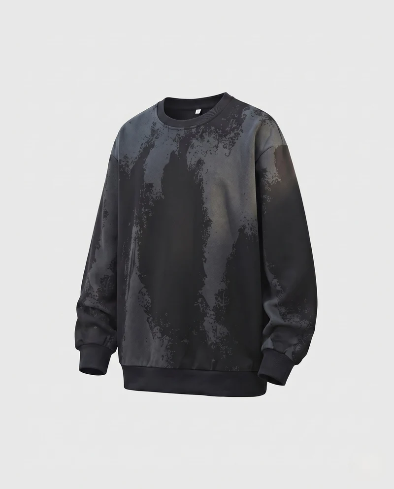 Herren Oversize Sweatshirt mit künstlerischem Sprühdruck & geripptem Saum Nord Taschen