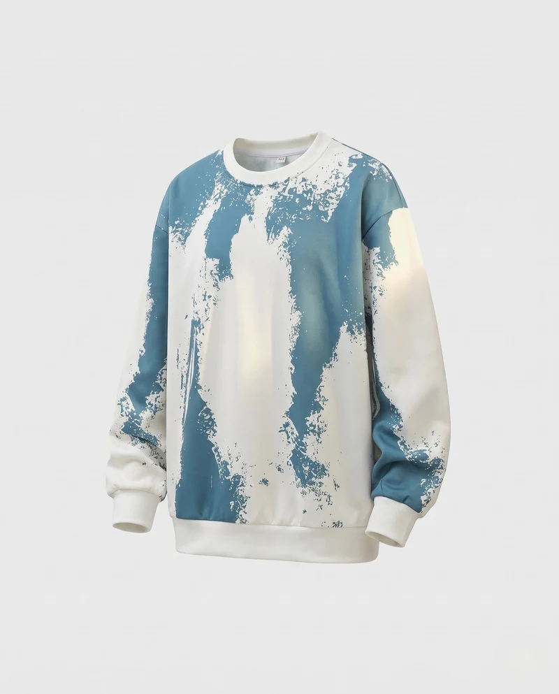 Herren Oversize Sweatshirt mit künstlerischem Sprühdruck & geripptem Saum Nord Taschen
