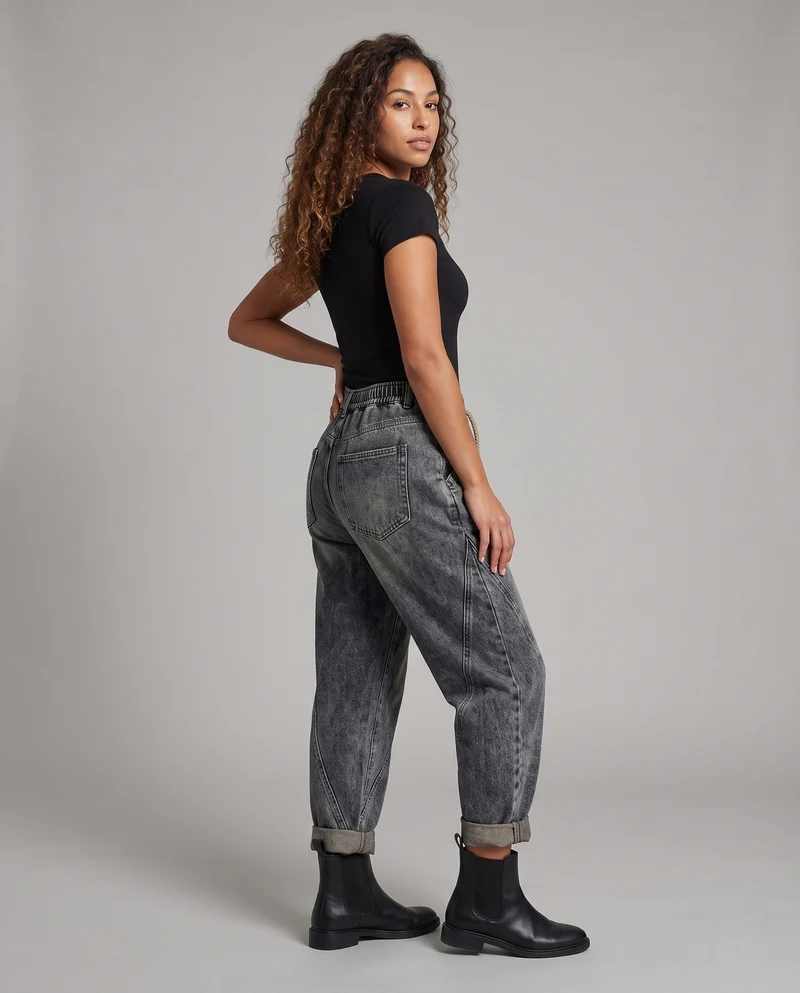 Damen Bequeme Denim Harem Hose Nord Taschen