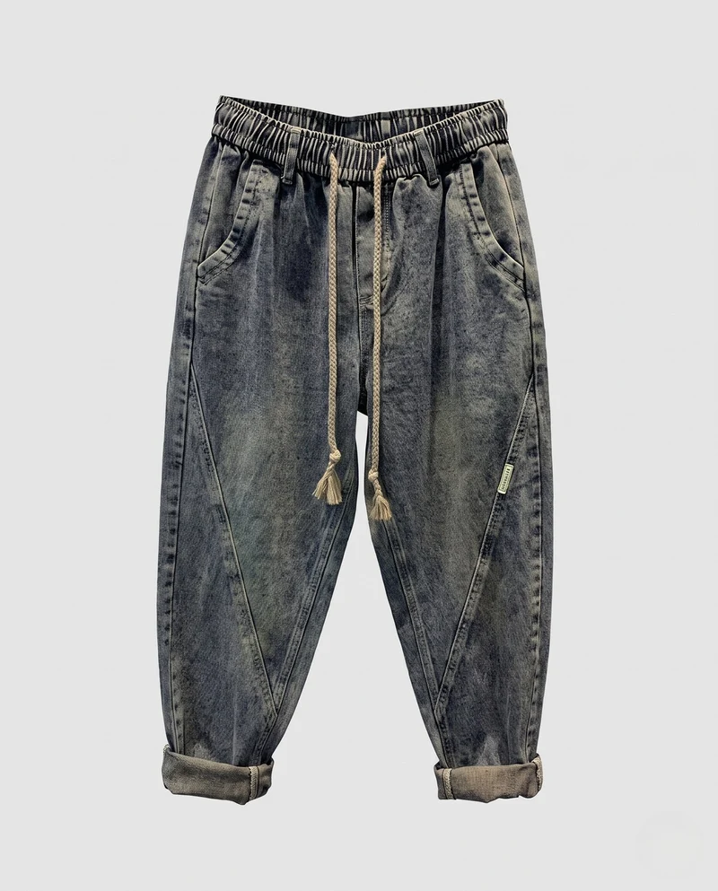 Damen Bequeme Denim Harem Hose Nord Taschen
