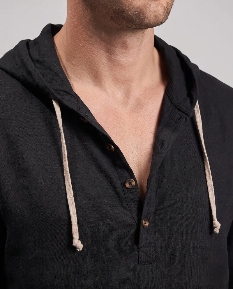 Herren Casual Leinen Lounge Set mit Kapuze Henley und geraden lässigen Hosen Nord Taschen