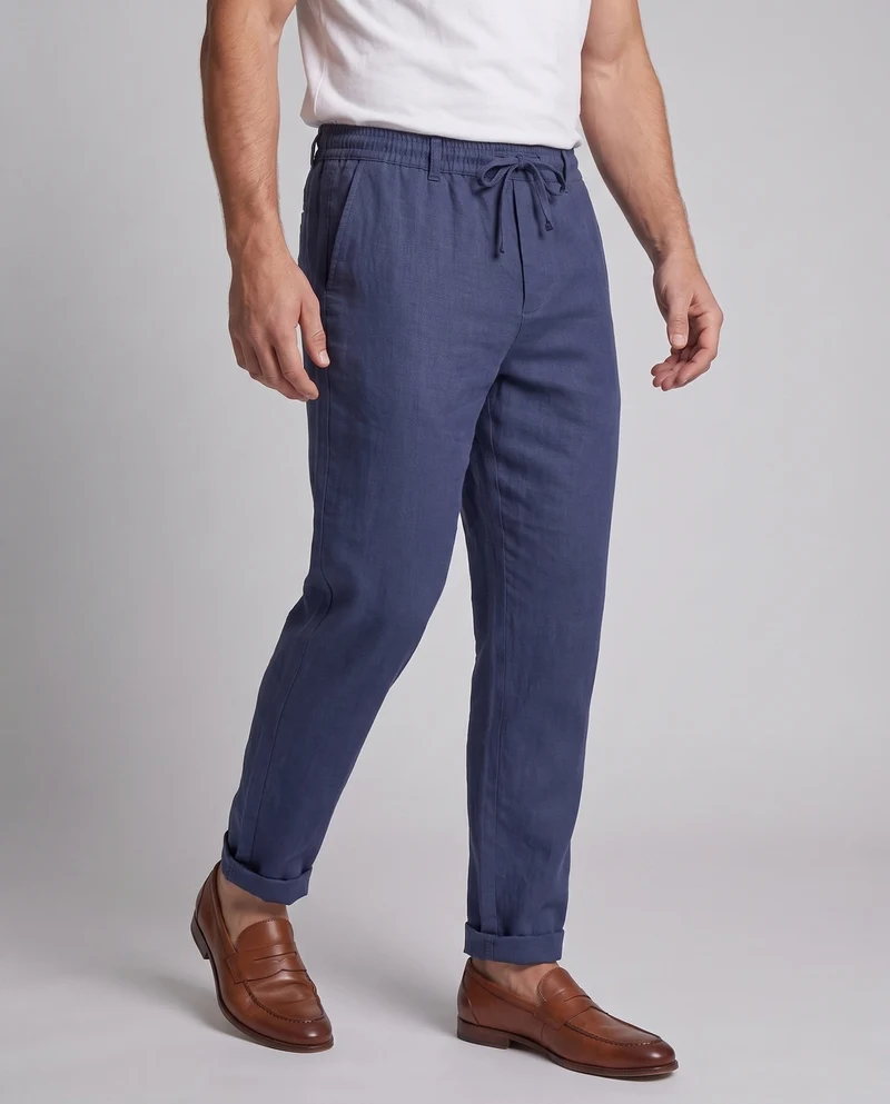 Herren Leichte Leinen Sommerhose mit elastischem Bund und Kordelzug Nord Taschen