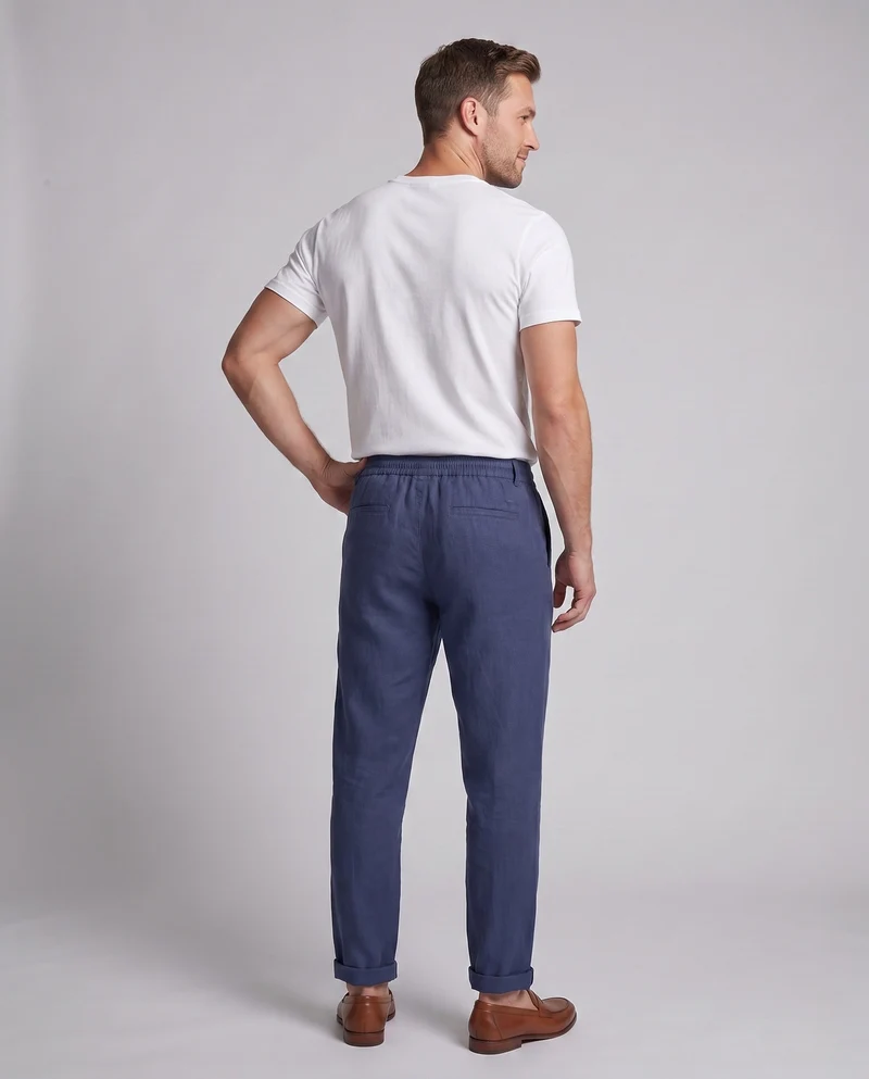 Herren Leichte Leinen Sommerhose mit elastischem Bund und Kordelzug Nord Taschen