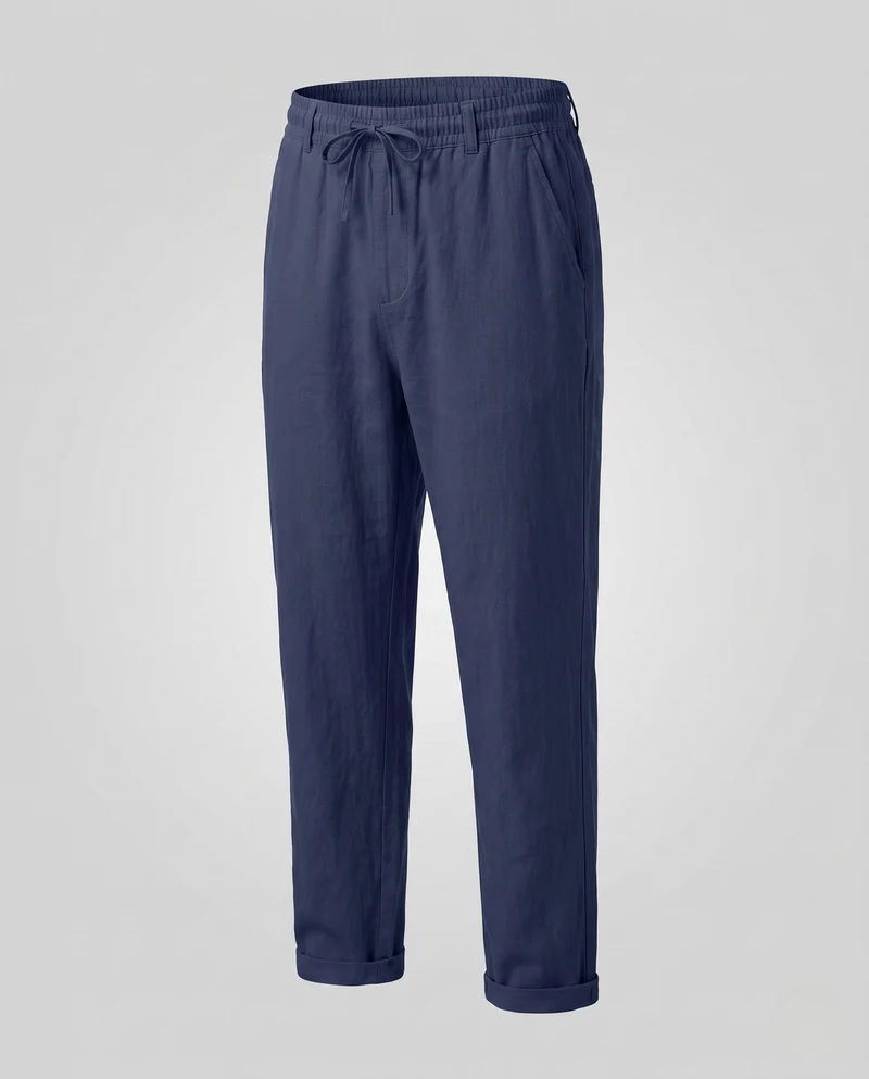 Herren Leichte Leinen Sommerhose mit elastischem Bund und Kordelzug Nord Taschen