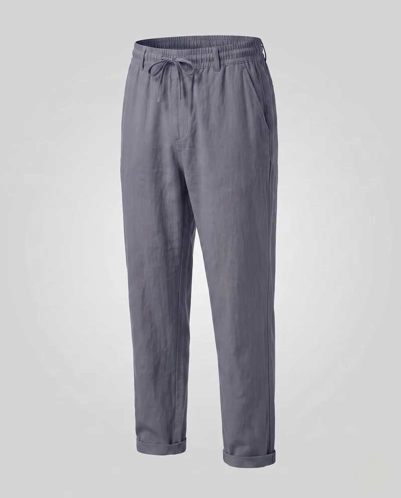 Herren Leichte Leinen Sommerhose mit elastischem Bund und Kordelzug Nord Taschen