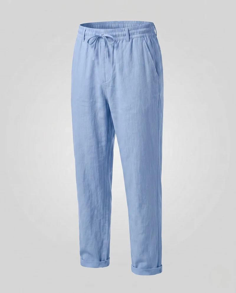 Herren Leichte Leinen Sommerhose mit elastischem Bund und Kordelzug Nord Taschen