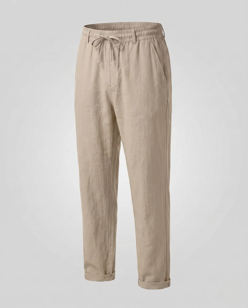 Herren Leichte Leinen Sommerhose mit elastischem Bund und Kordelzug Nord Taschen