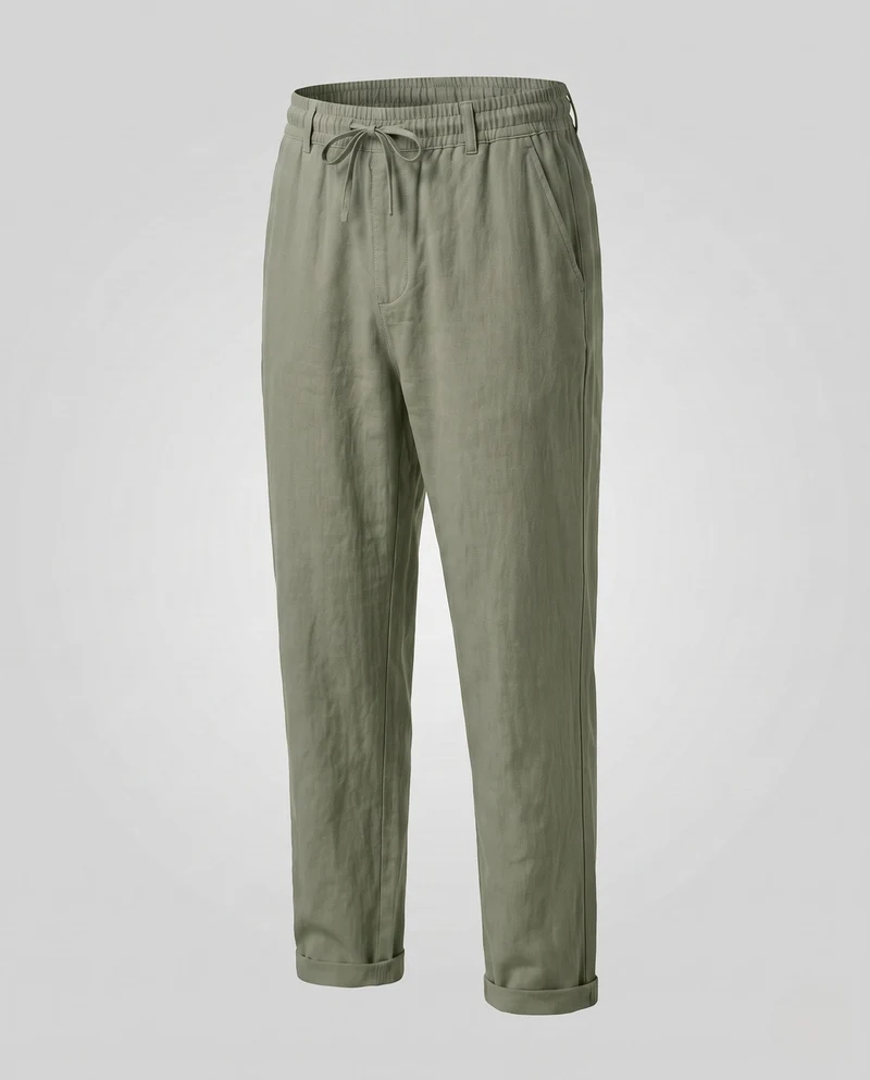 Herren Leichte Leinen Sommerhose mit elastischem Bund und Kordelzug Nord Taschen