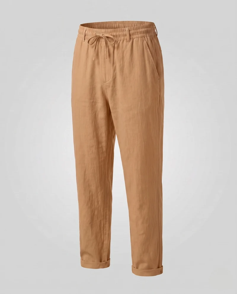 Herren Leichte Leinen Sommerhose mit elastischem Bund und Kordelzug Nord Taschen