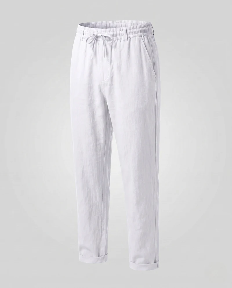 Herren Leichte Leinen Sommerhose mit elastischem Bund und Kordelzug Nord Taschen