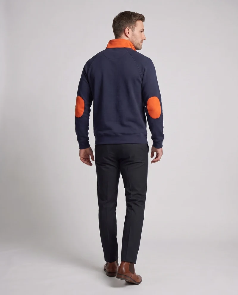 Herren Halbzip Sweatshirt mit Stehkragen, Kontrastdetails & Ellbogenpatches Nord Taschen