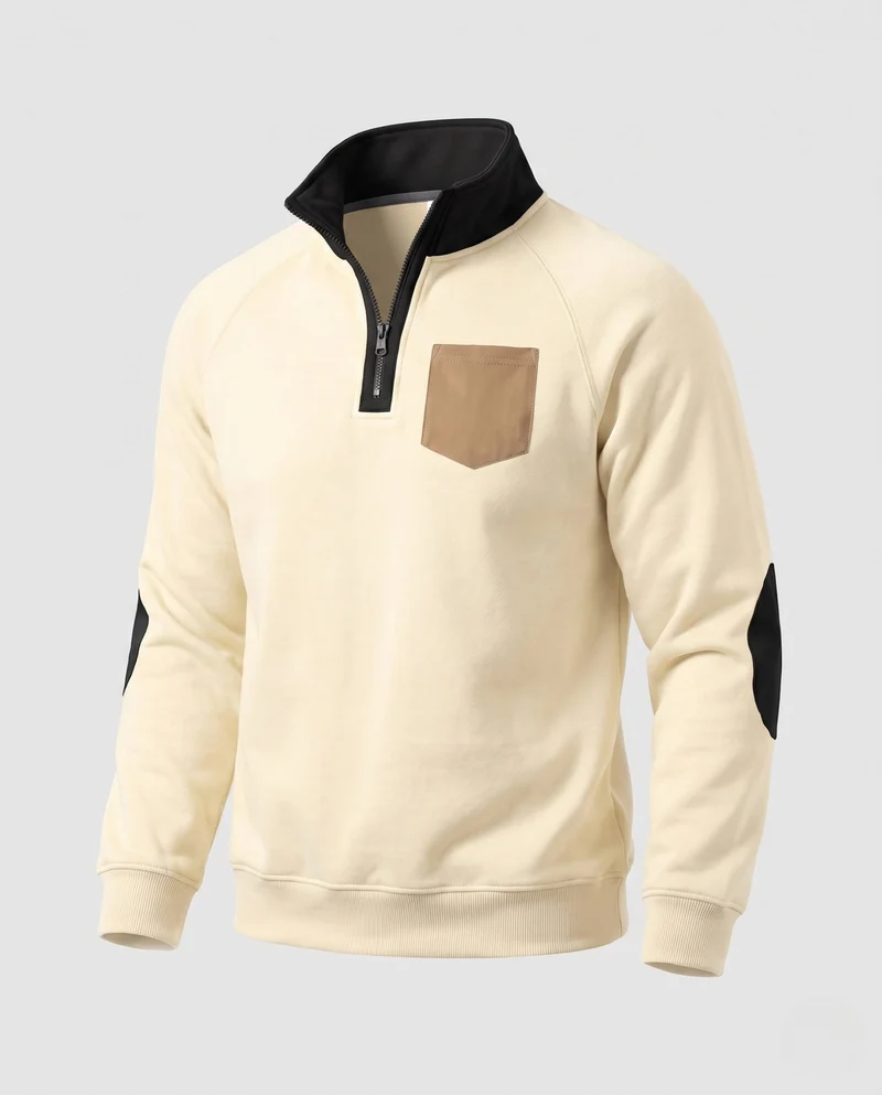 Herren Halbzip Sweatshirt mit Stehkragen, Kontrastdetails & Ellbogenpatches Nord Taschen