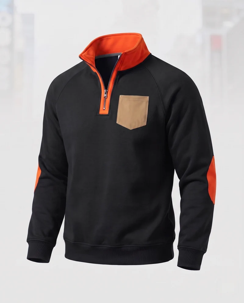Herren Halbzip Sweatshirt mit Stehkragen, Kontrastdetails & Ellbogenpatches Nord Taschen