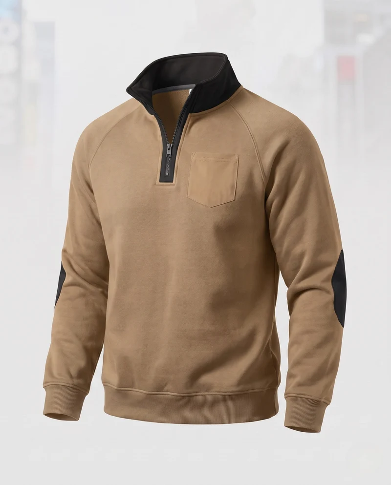 Herren Halbzip Sweatshirt mit Stehkragen, Kontrastdetails & Ellbogenpatches Nord Taschen