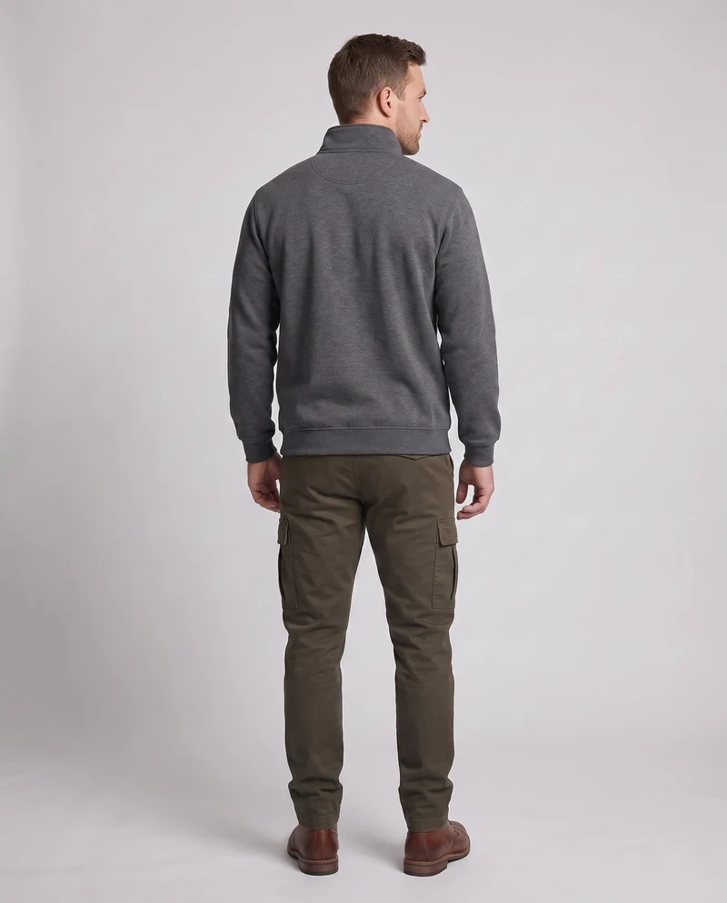 Herren Halb-Zip Sweatshirt mit Stehkragen, Kunstleder-Brusttasche und sportlichem Schnitt Nord Taschen