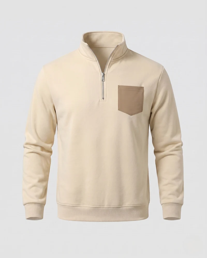 Herren Halb-Zip Sweatshirt mit Stehkragen, Kunstleder-Brusttasche und sportlichem Schnitt Nord Taschen