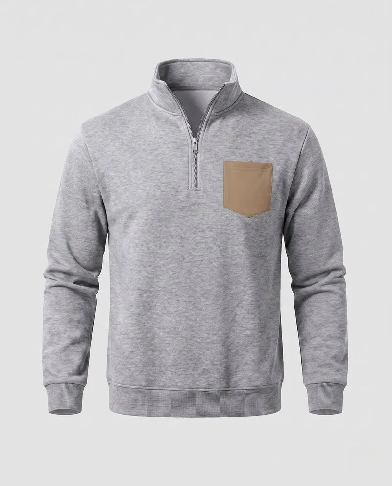 Herren Halb-Zip Sweatshirt mit Stehkragen, Kunstleder-Brusttasche und sportlichem Schnitt Nord Taschen