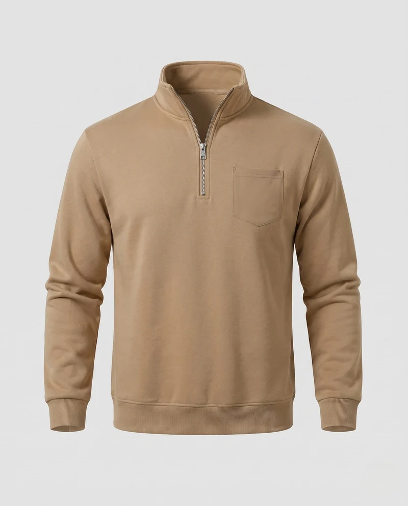 Herren Halb-Zip Sweatshirt mit Stehkragen, Kunstleder-Brusttasche und sportlichem Schnitt Nord Taschen