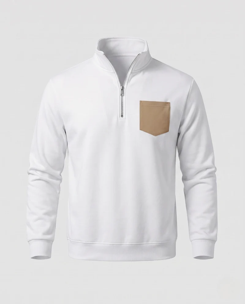 Herren Halb-Zip Sweatshirt mit Stehkragen, Kunstleder-Brusttasche und sportlichem Schnitt Nord Taschen