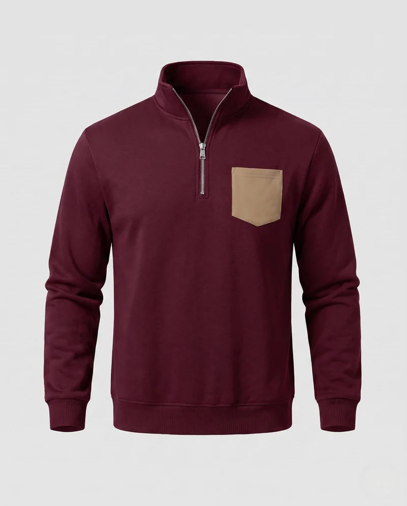 Herren Halb-Zip Sweatshirt mit Stehkragen, Kunstleder-Brusttasche und sportlichem Schnitt Nord Taschen