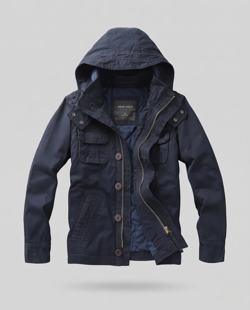 Herren Utility Parka mit Kapuze, gesteppte Fütterung und mehreren Taschen Nord Taschen