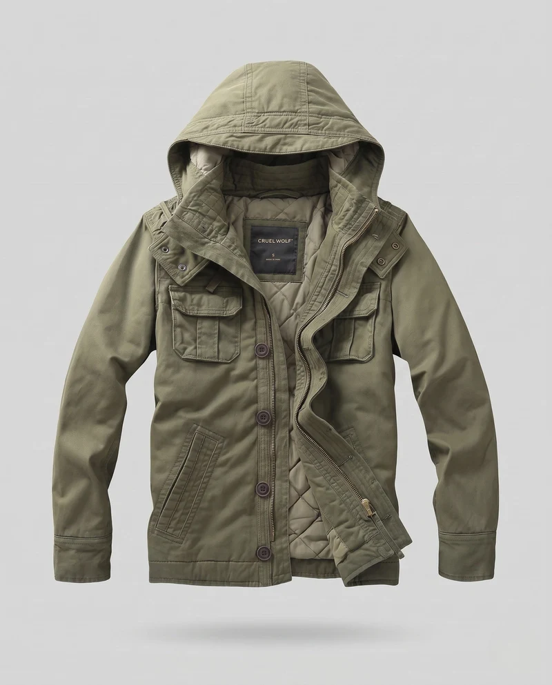 Herren Utility Parka mit Kapuze, gesteppte Fütterung und mehreren Taschen Nord Taschen