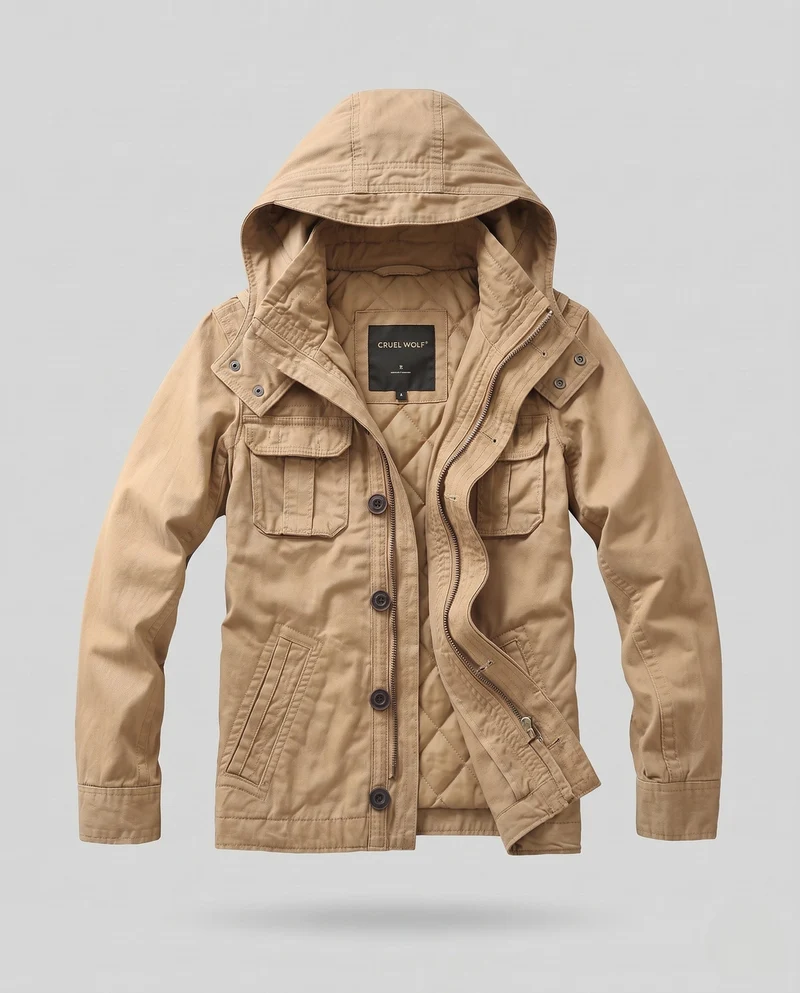 Herren Utility Parka mit Kapuze, gesteppte Fütterung und mehreren Taschen Nord Taschen