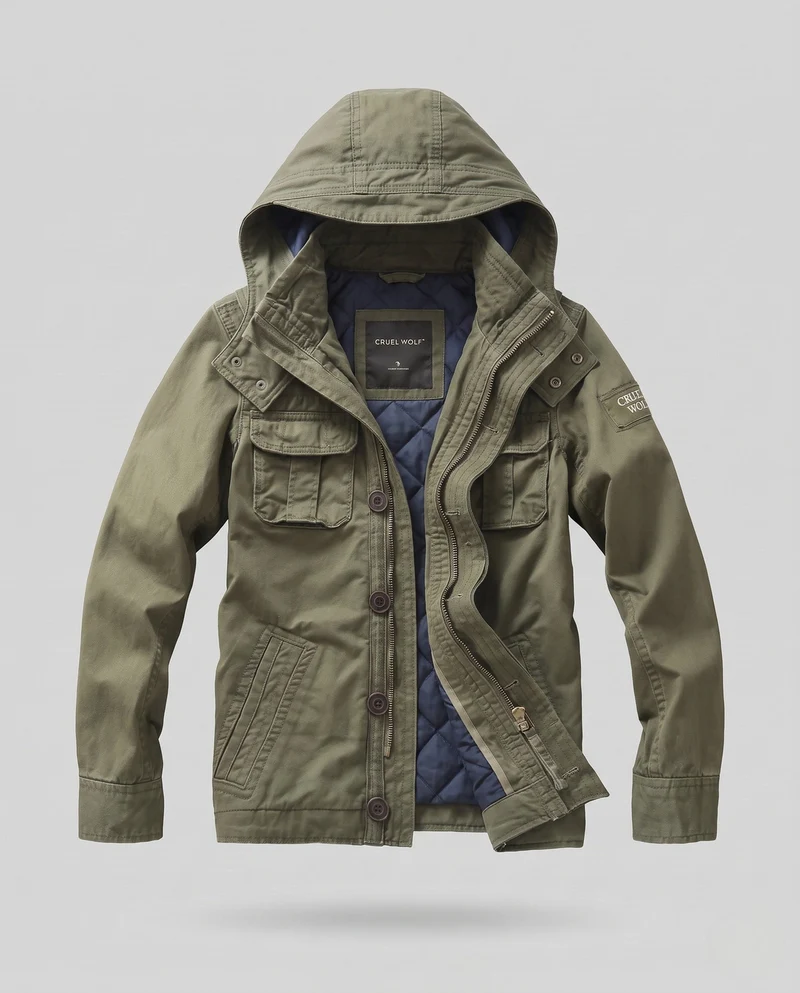 Herren Utility Parka mit Kapuze, gesteppte Fütterung und mehreren Taschen Nord Taschen