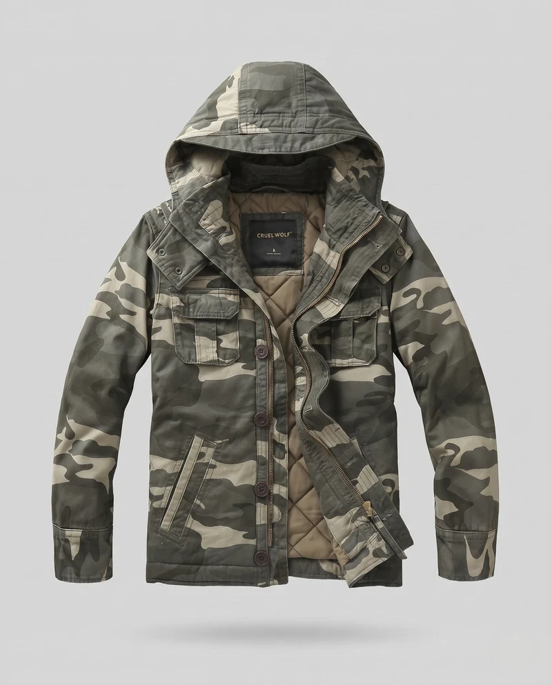 Herren Utility Parka mit Kapuze, gesteppte Fütterung und mehreren Taschen Nord Taschen