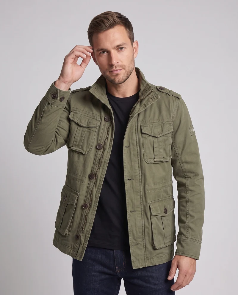 Herren Utility Feldjacke mit Stehkragen, Schulterepauletten und verdecktem Reißverschluss Nord Taschen