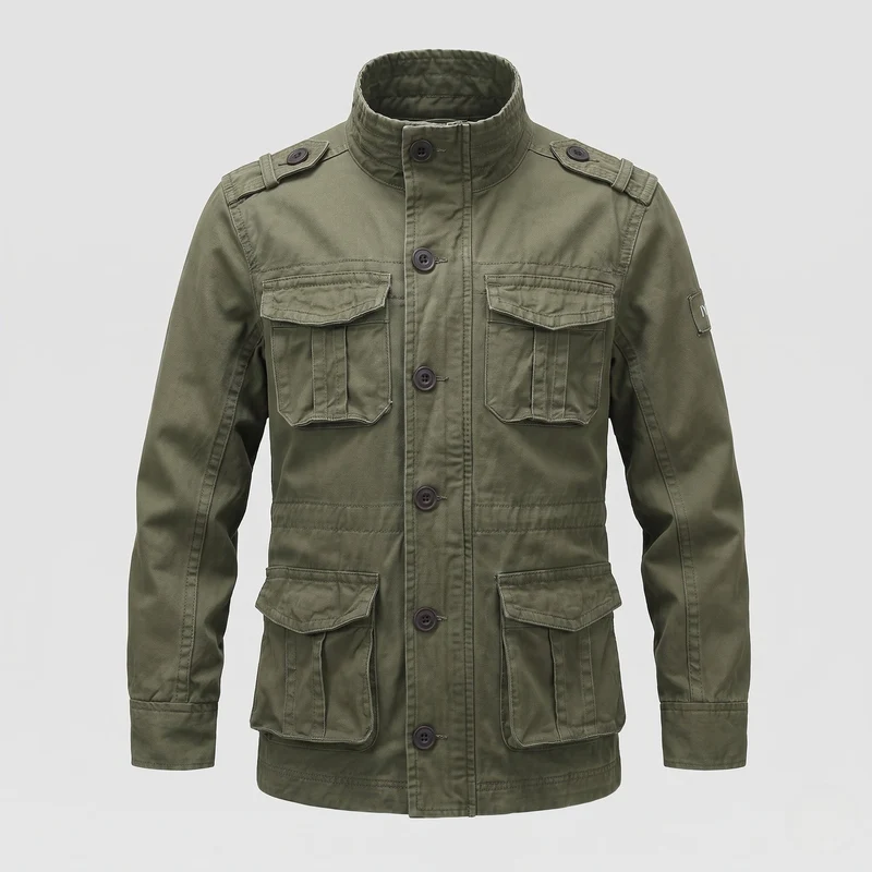 Herren Utility Feldjacke mit Stehkragen, Schulterepauletten und verdecktem Reißverschluss Nord Taschen