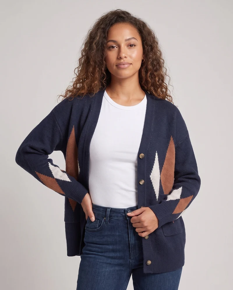 Damen Mode - Strickjacke mit Rautenmuster Nord Taschen