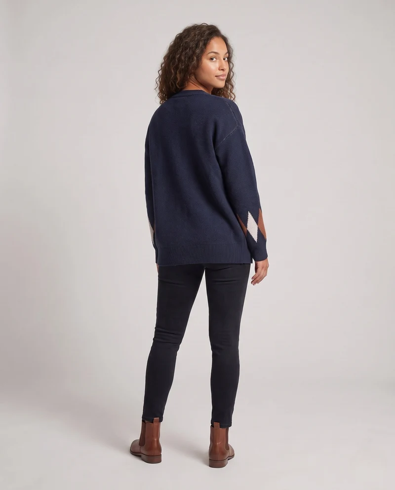 Damen Mode - Strickjacke mit Rautenmuster Nord Taschen