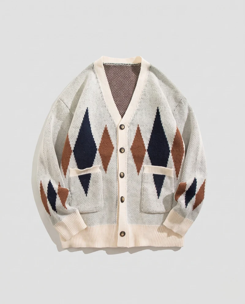 Damen Mode - Strickjacke mit Rautenmuster Nord Taschen