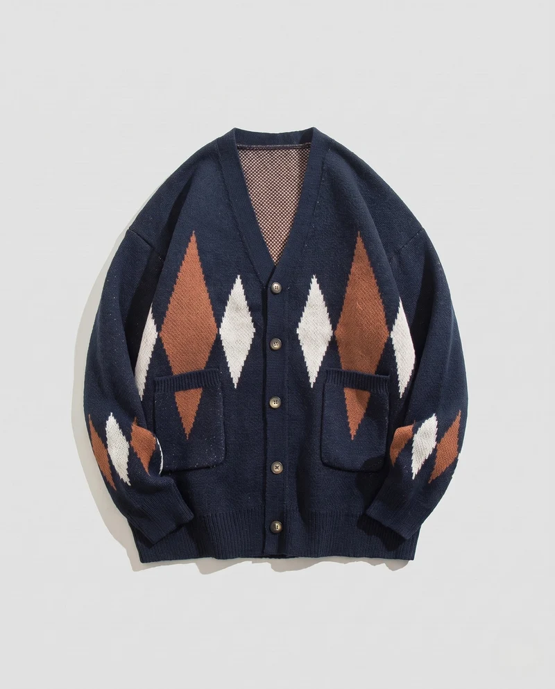 Damen Mode - Strickjacke mit Rautenmuster Nord Taschen