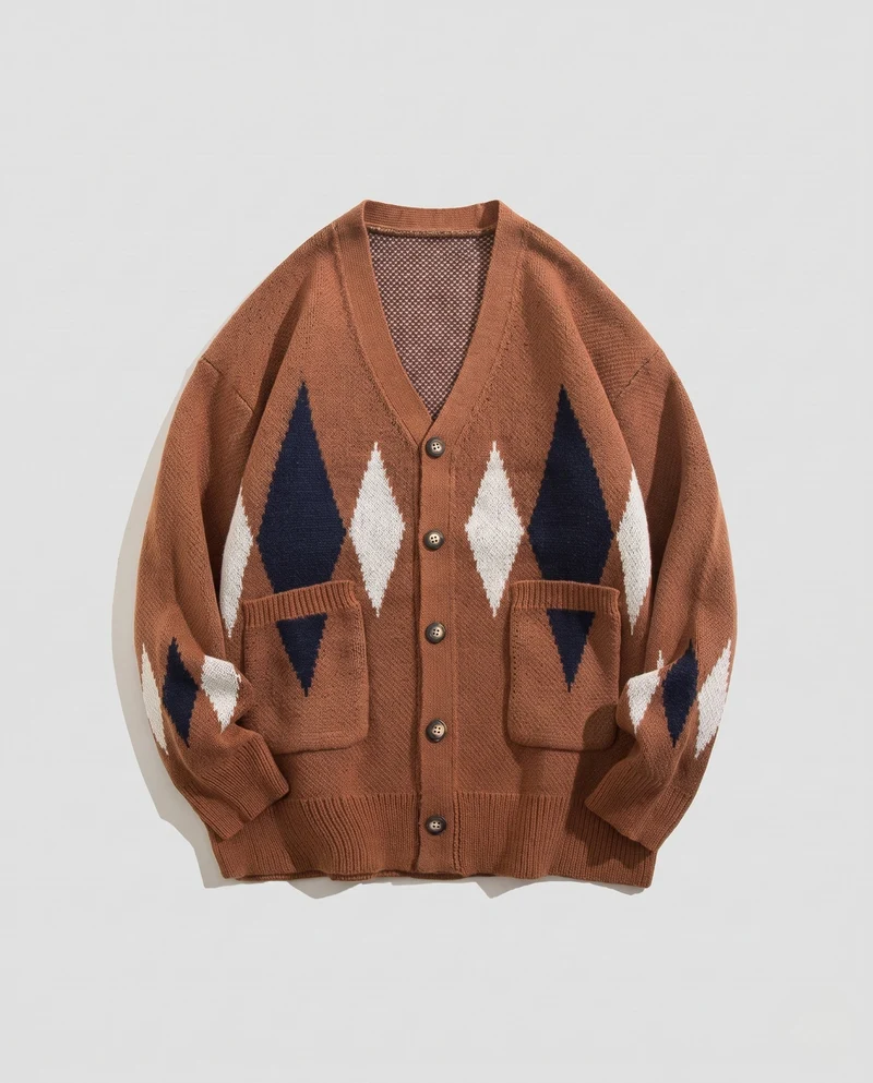 Damen Mode - Strickjacke mit Rautenmuster Nord Taschen