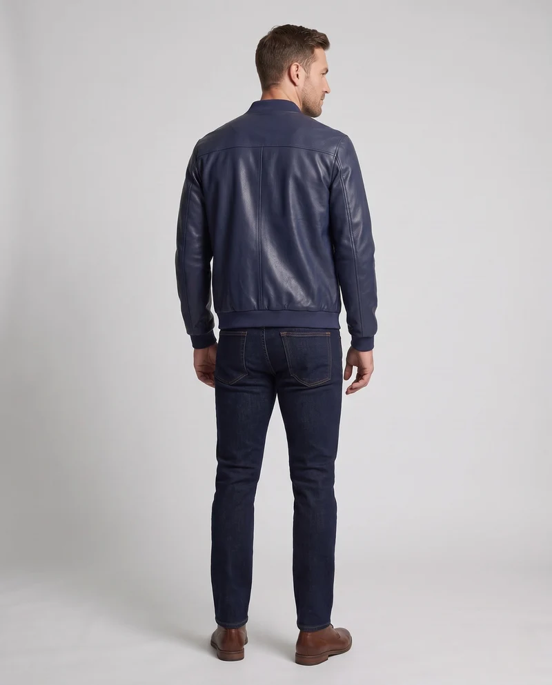 Herren Glattes Kunstleder Bomberjacke mit Minimalistischem Stehkragen und Rippbündchen Nord Taschen