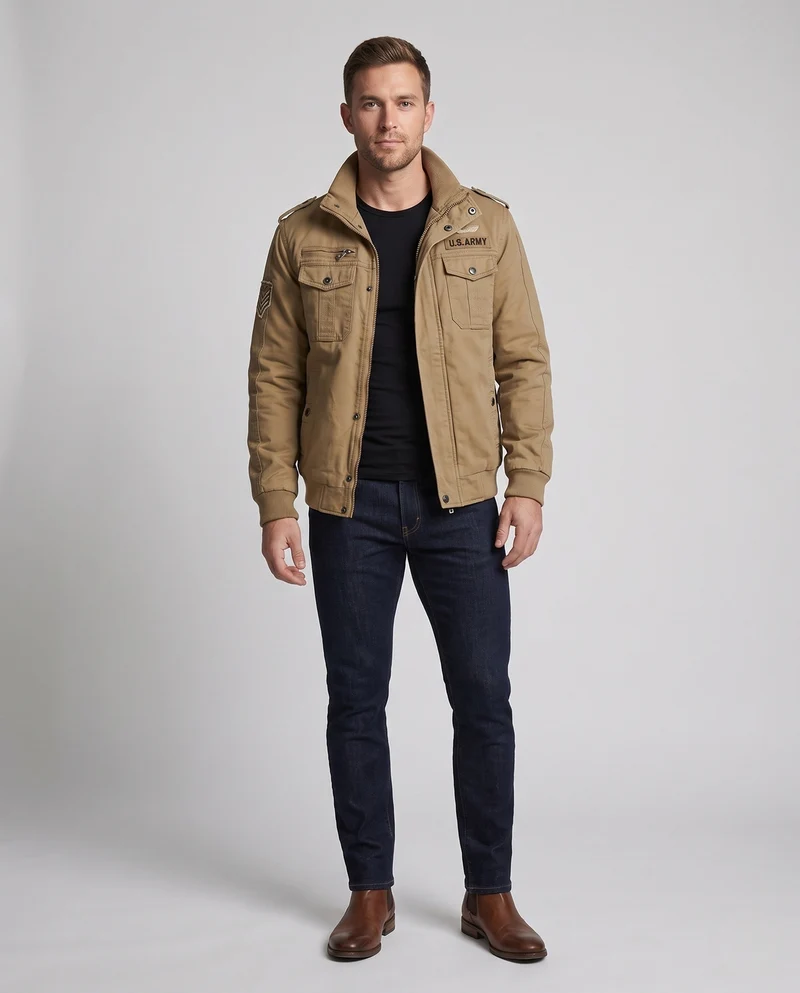 Herren isolierte Feldjacke mit Sherpa-Futter, Utility-Taschen & hohem Stehkragen Nord Taschen