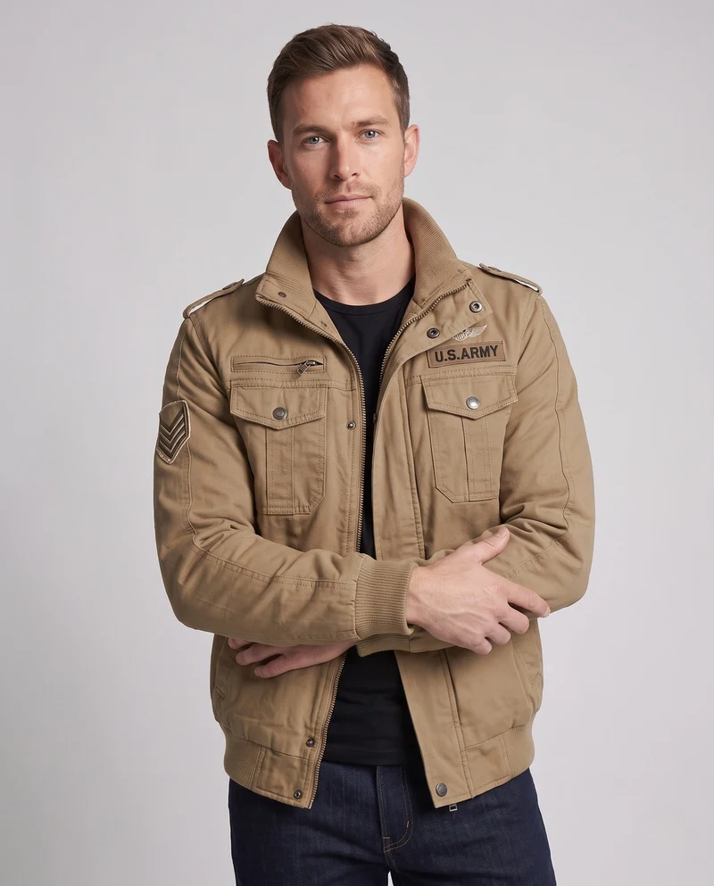 Herren isolierte Feldjacke mit Sherpa-Futter, Utility-Taschen & hohem Stehkragen Nord Taschen