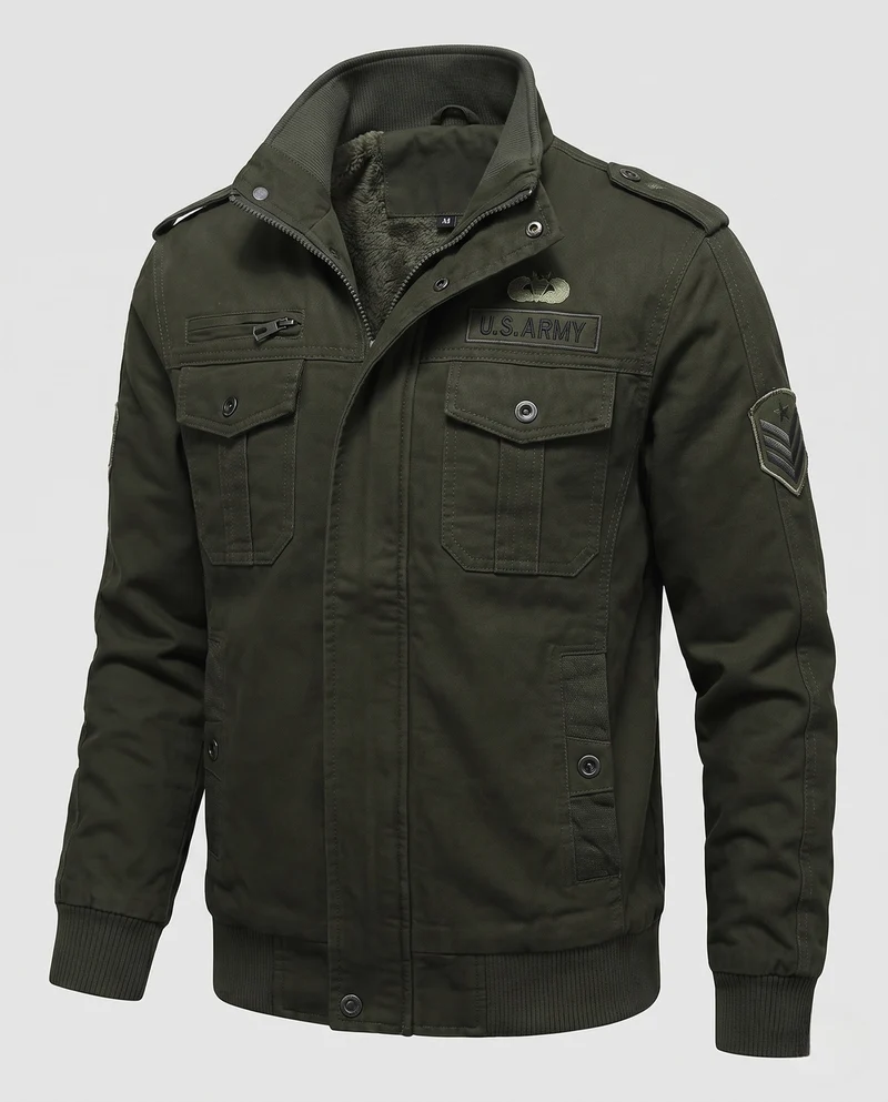 Herren isolierte Feldjacke mit Sherpa-Futter, Utility-Taschen & hohem Stehkragen Nord Taschen