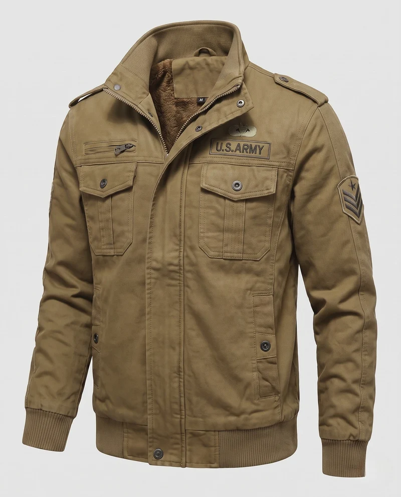 Herren isolierte Feldjacke mit Sherpa-Futter, Utility-Taschen & hohem Stehkragen Nord Taschen
