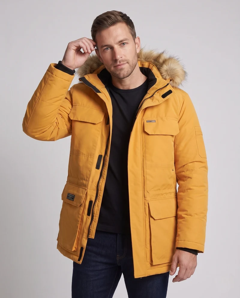 Herren isolierte Parka mit abnehmbarem synthetischem Pelzhut & multifunktionalen Taschen Nord Taschen
