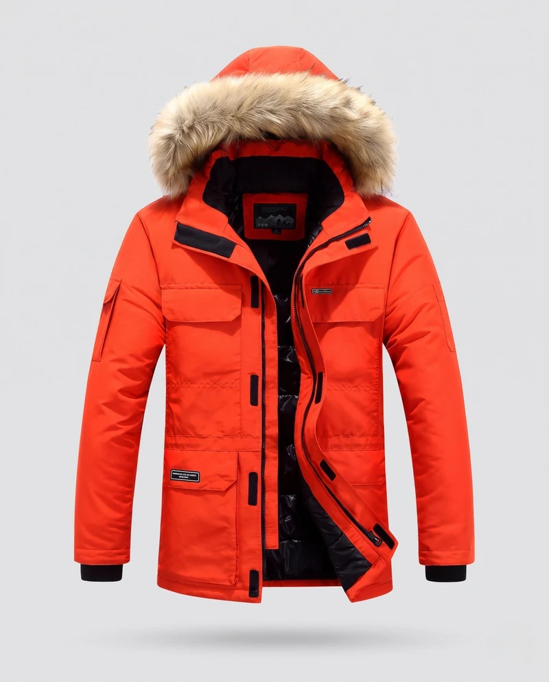 Herren isolierte Parka mit abnehmbarem synthetischem Pelzhut & multifunktionalen Taschen Nord Taschen