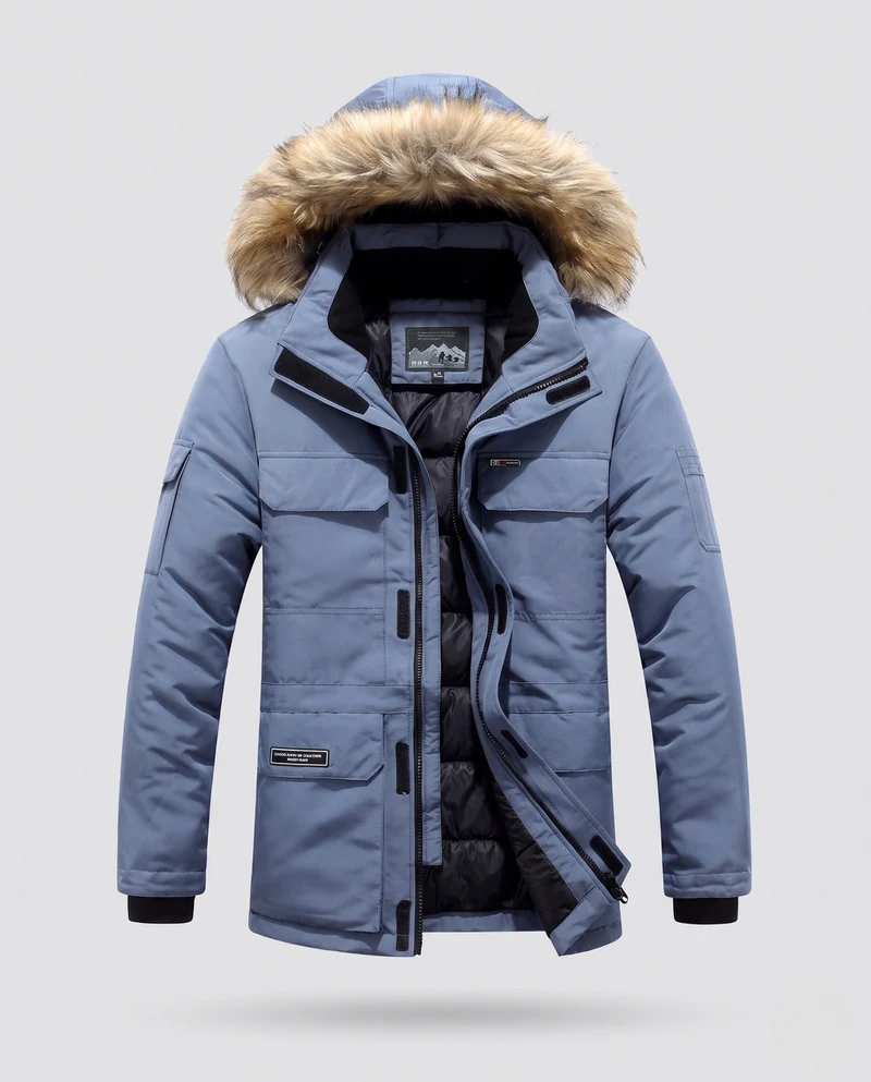 Herren isolierte Parka mit abnehmbarem synthetischem Pelzhut & multifunktionalen Taschen Nord Taschen