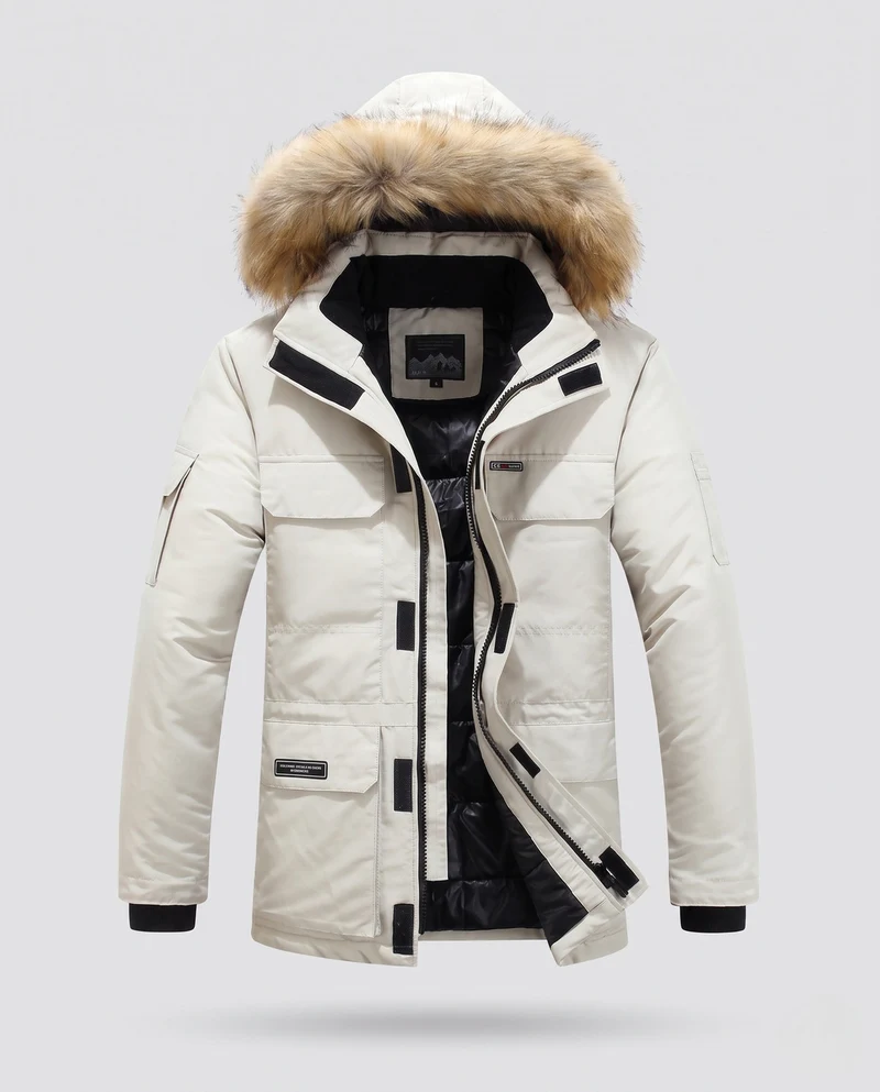 Herren isolierte Parka mit abnehmbarem synthetischem Pelzhut & multifunktionalen Taschen Nord Taschen