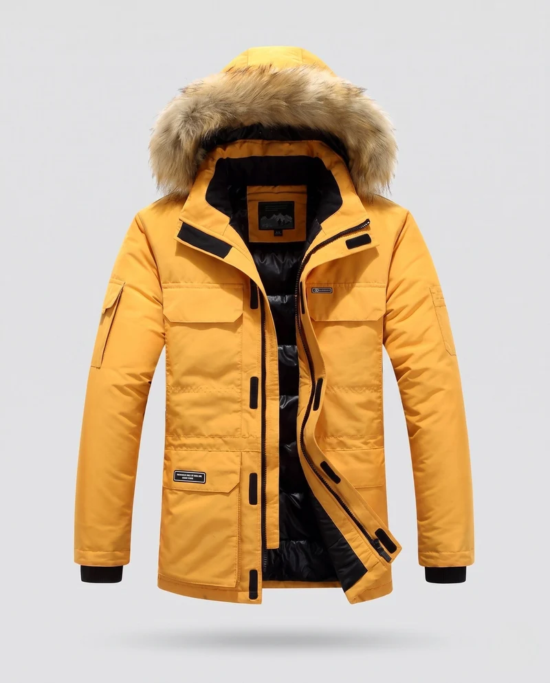 Herren isolierte Parka mit abnehmbarem synthetischem Pelzhut & multifunktionalen Taschen Nord Taschen